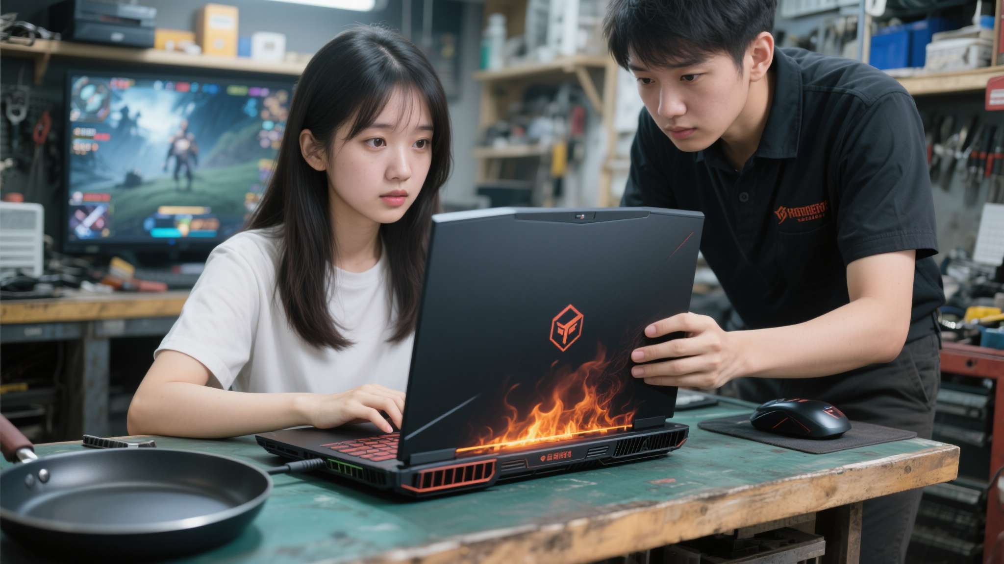 妹子游戏本过热卡顿 维修师父看懵：散热口被贴纸堵死!